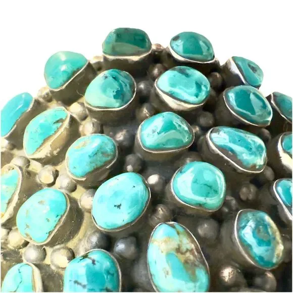 Signed Huge Navajo Sterling Silver Turquoise Cluster Bracelet 152 Grams Museum - Picture 9 of 16